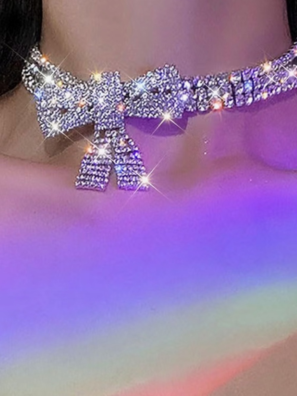 Crystal big bow chain sparkly Rhinestone choker necklace y2k 90’s sexy Ariana